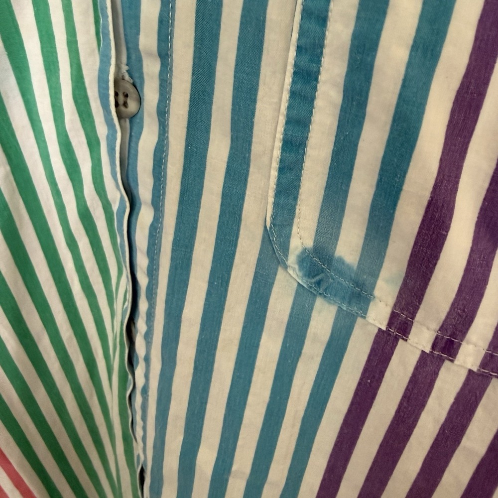 Duner Men's Large Colorful Striped Vintage 90's Short Sleeve Button Up Shirt - Picture 3 of 8